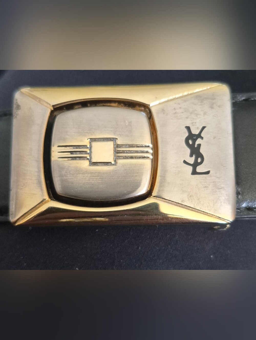 Vintage YSL Gold-Tone Belt Buckle with Signature Emblem